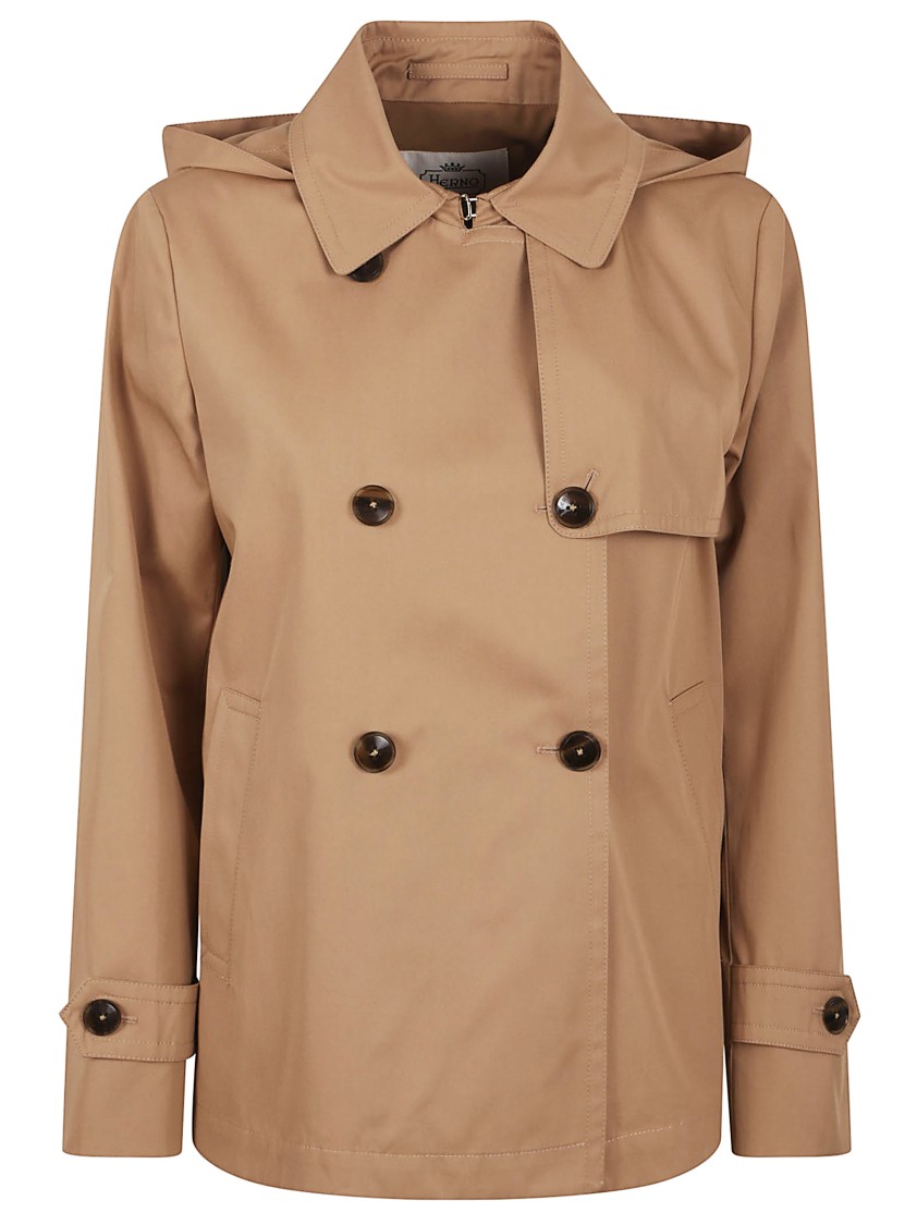 Herno Cotton Gabardine Trench Coat With Hood