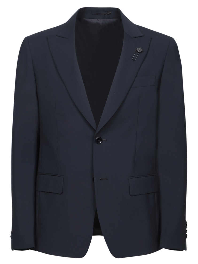 Lardini Micro-textured Blue Suit With Tailored Jacket In Blue