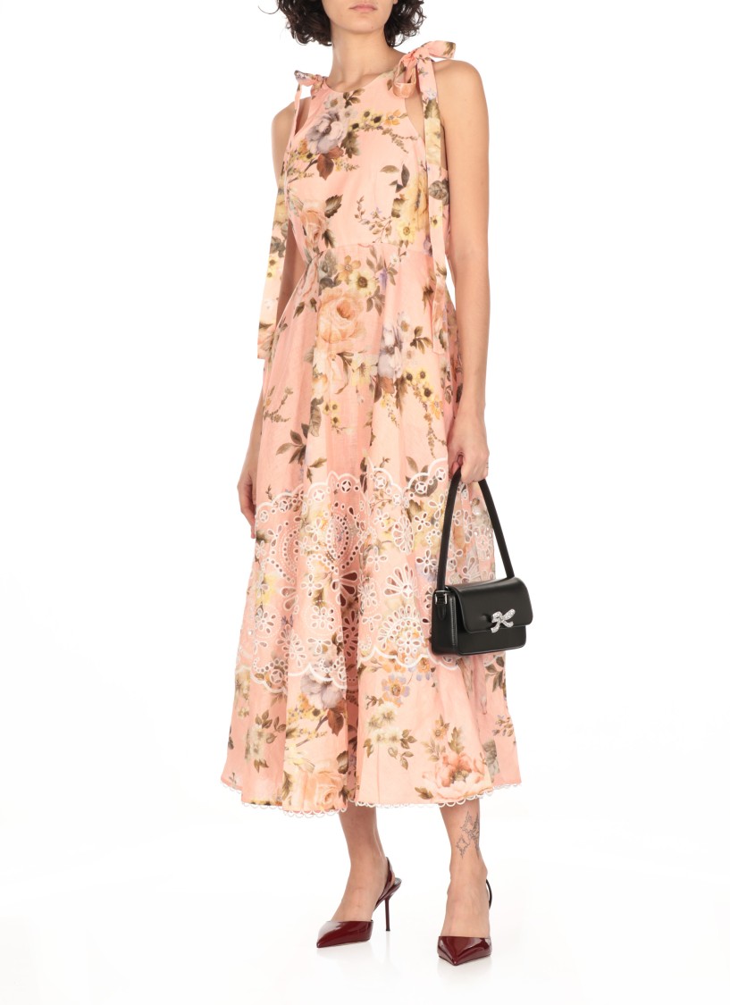 Zimmermann Acacia Broderie Anglaise Linen Midi Dress In Neutrals