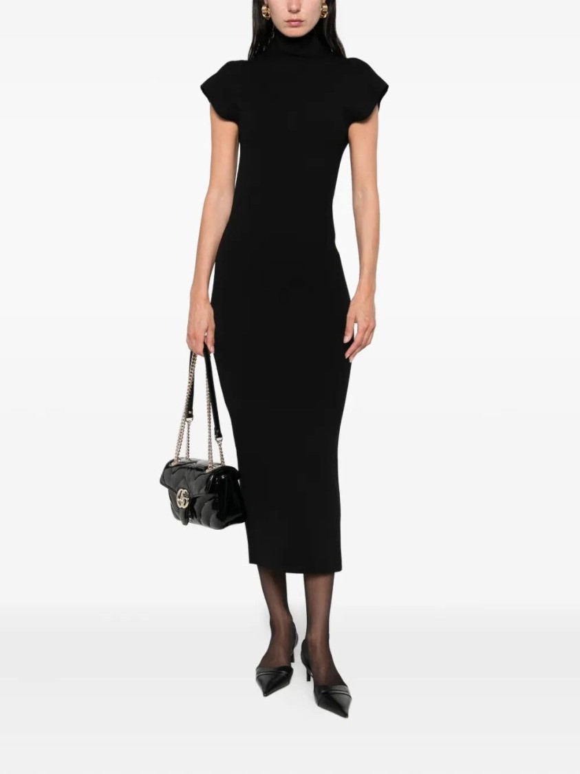 Alberta Ferretti Fitted Midi Dress With Cap Sleeves In Black