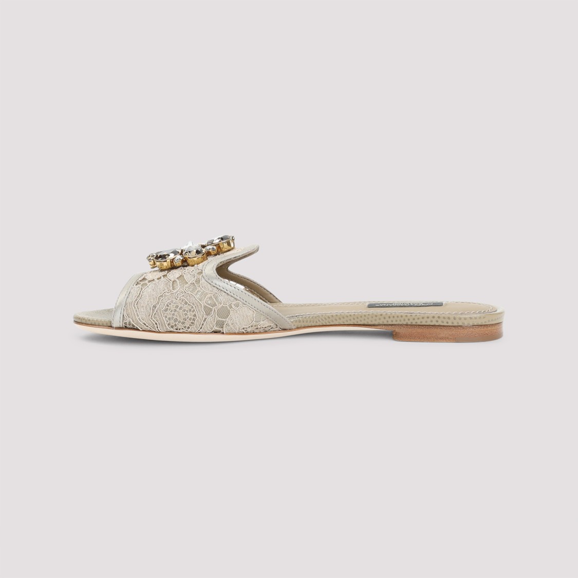 Dolce & Gabbana Lace Flat Sandals In Neutrals