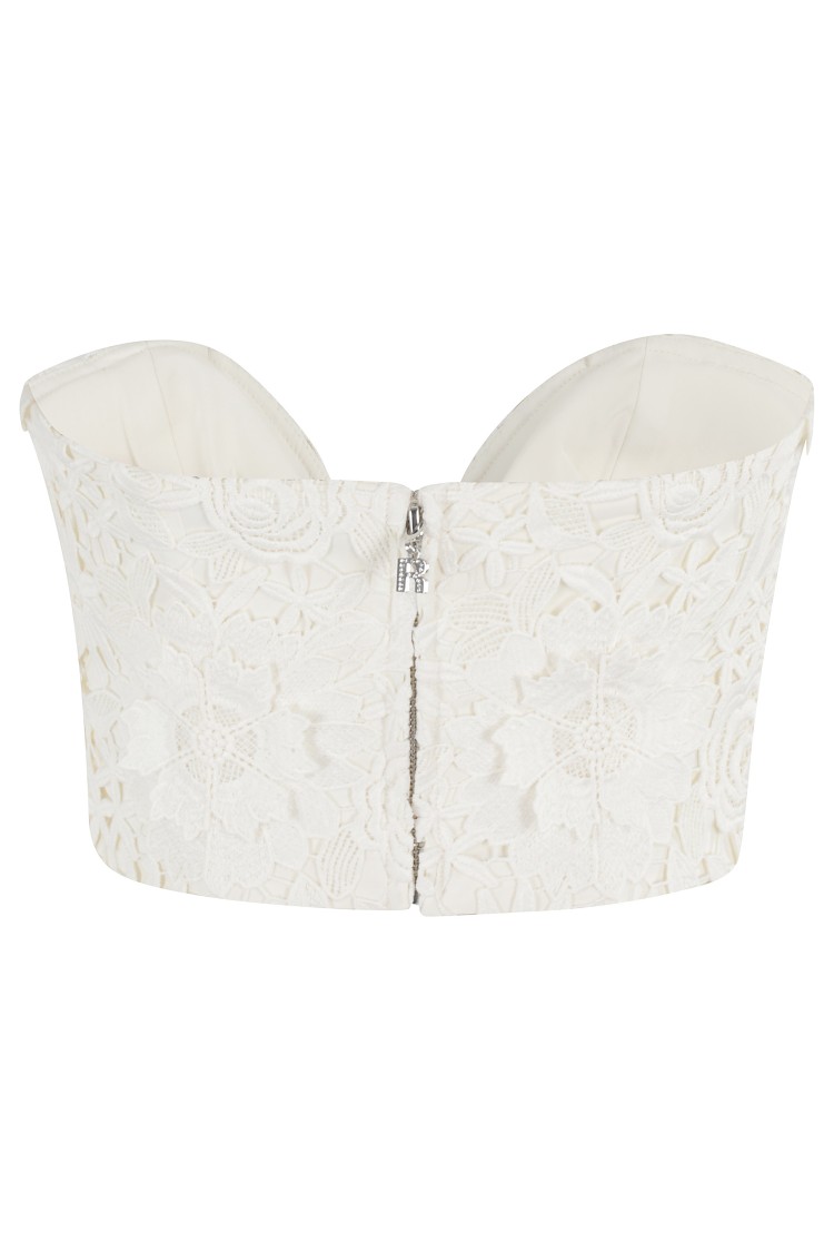 Rotate Birger Christensen Rotate 3d Lace Corset Top With Sweetheart Neckline In White