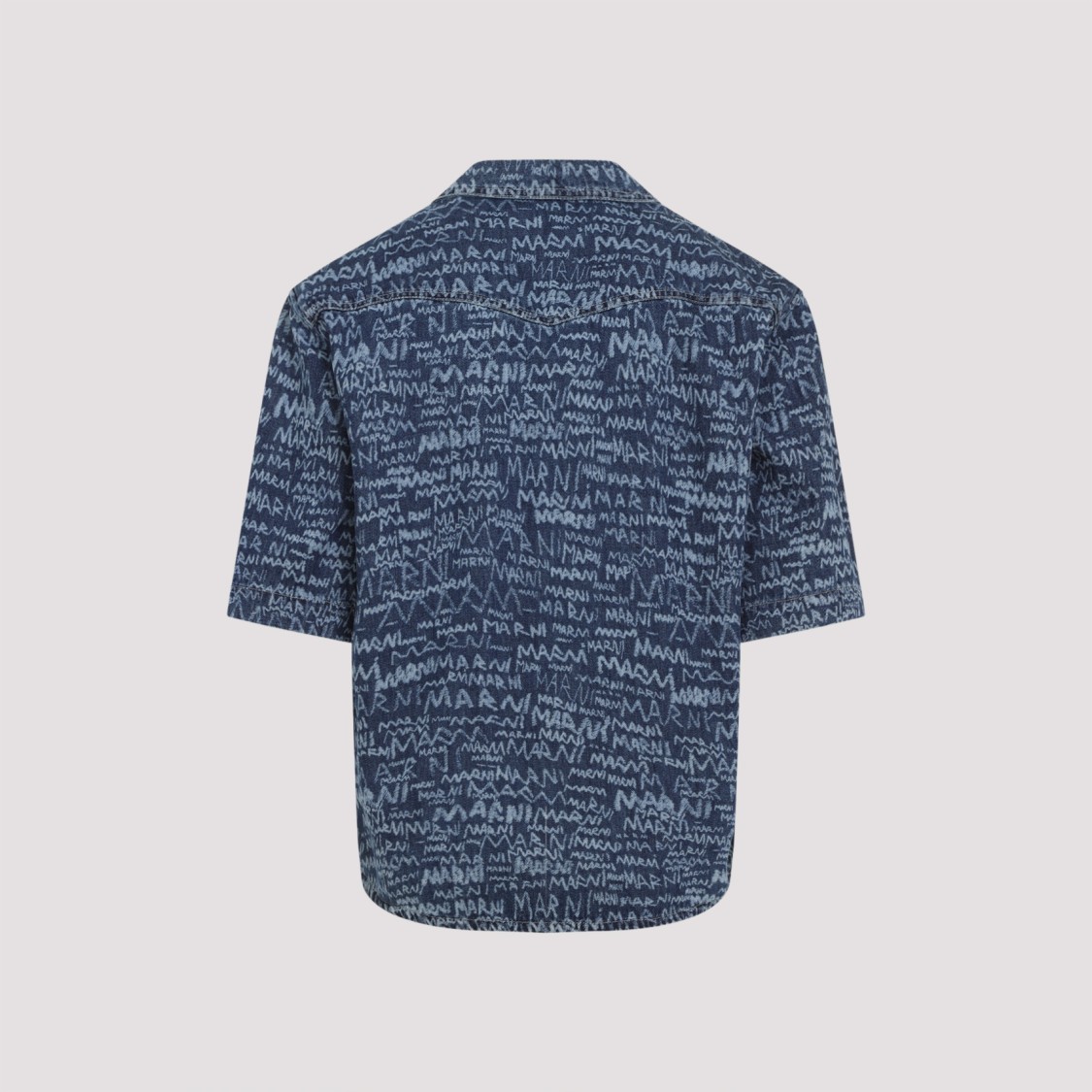 Marni Logo Western Denim Shirt In Grey