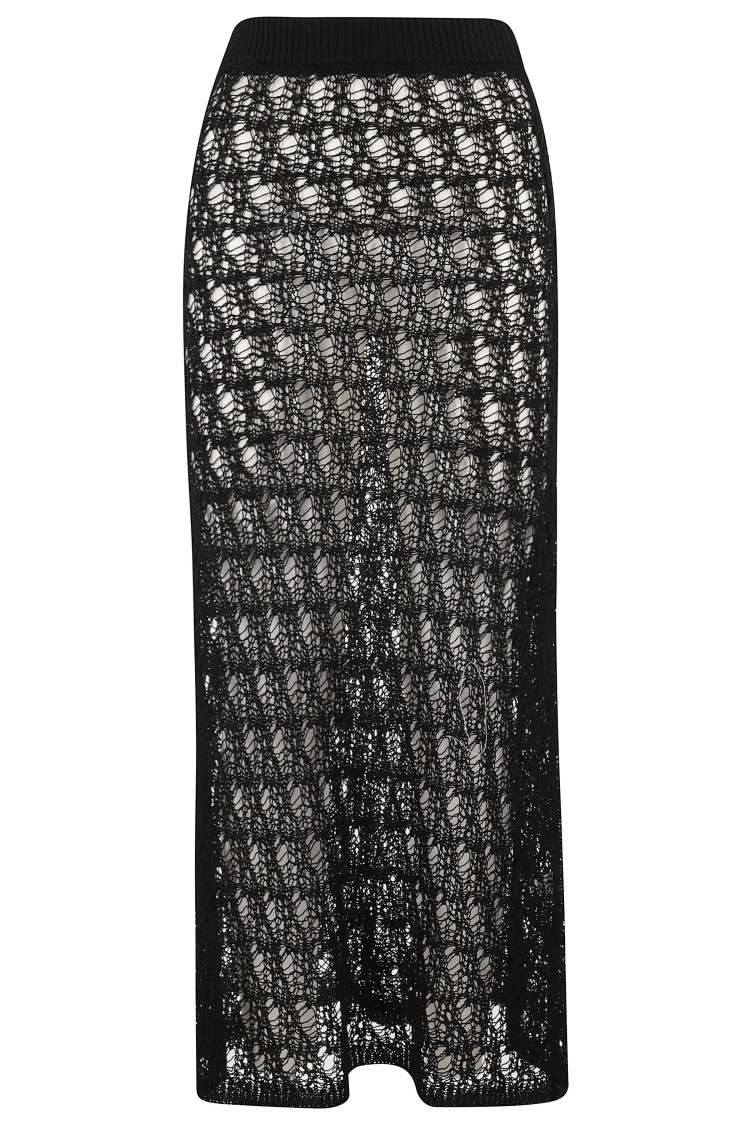 Roberto Collina Long Flared Skirt With Lace Knit Design And Removable Shorts In Black