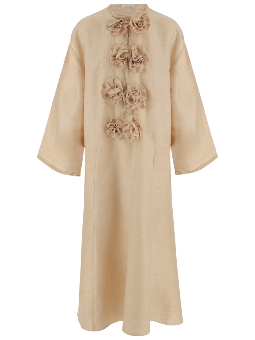 By Malene Birger Cicelia Rosette-detailed Silk Maxi Dress In Neutrals