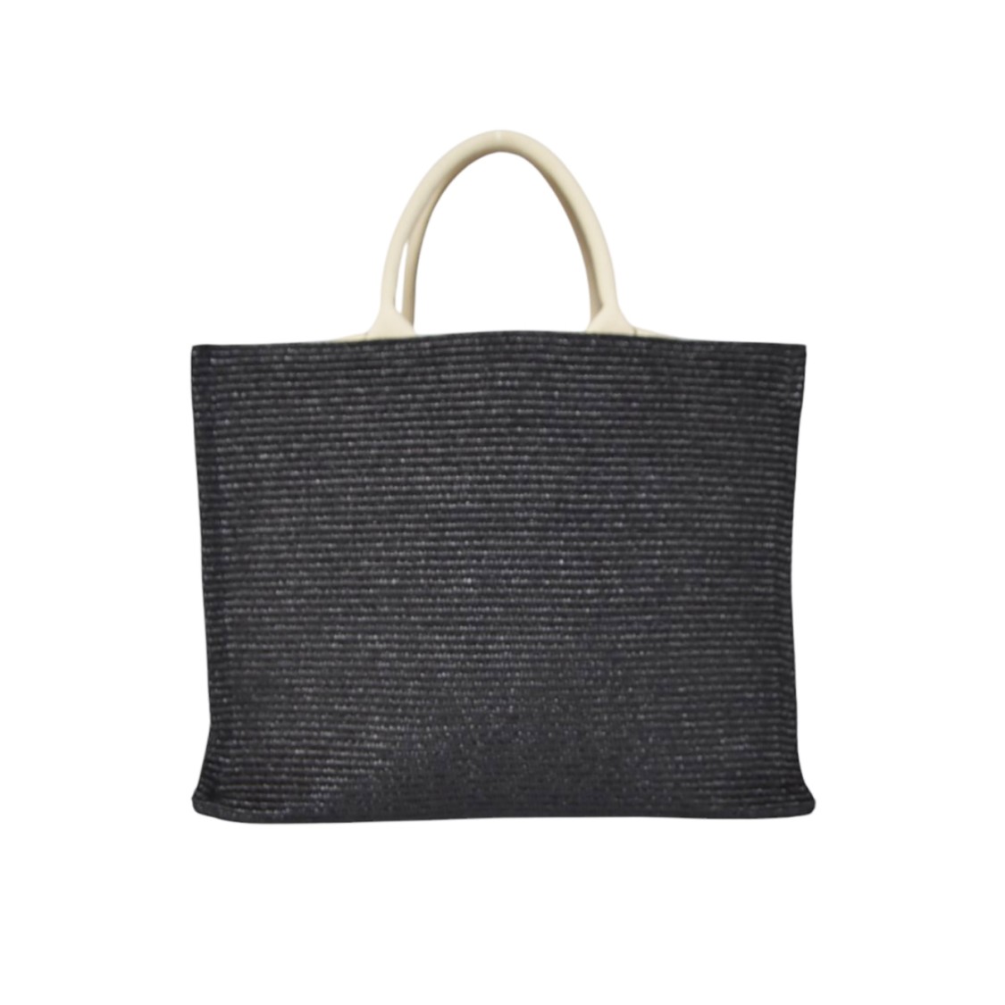 MARNI MARNI LARGE TOTE BAG IN BLACK RAFFIA EFFECT FABRIC 