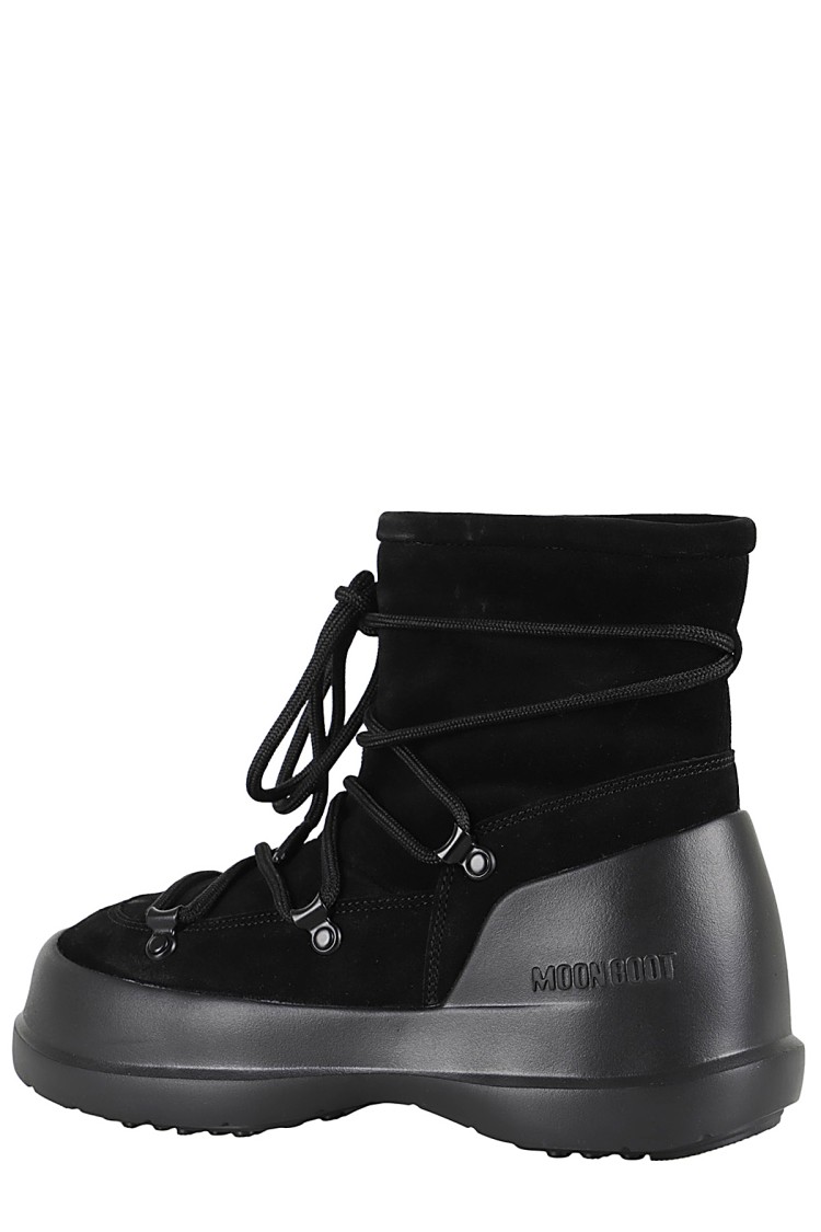 Moon Boot Luna Black Ankle Boots With Laces In Suede And Tech Fabric Woman In Black