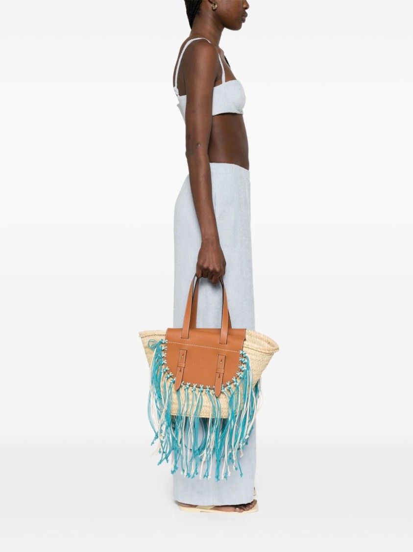 Cuba Lab Structured Brown Handbag With Woven Straw