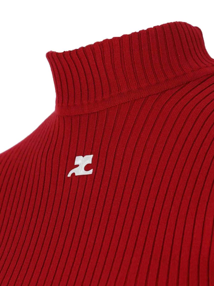 Courrèges Short Sleeve Ribbed Mock Neck Sweater In Red