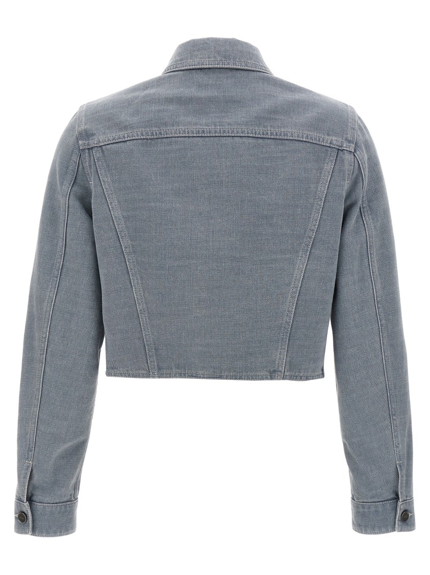 Fendi Logo Stamp Cropped Denim Jacket In Brown