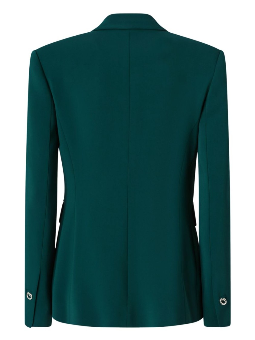 Pinko Double-breasted Cady Blazer With Metal Buttons In Green