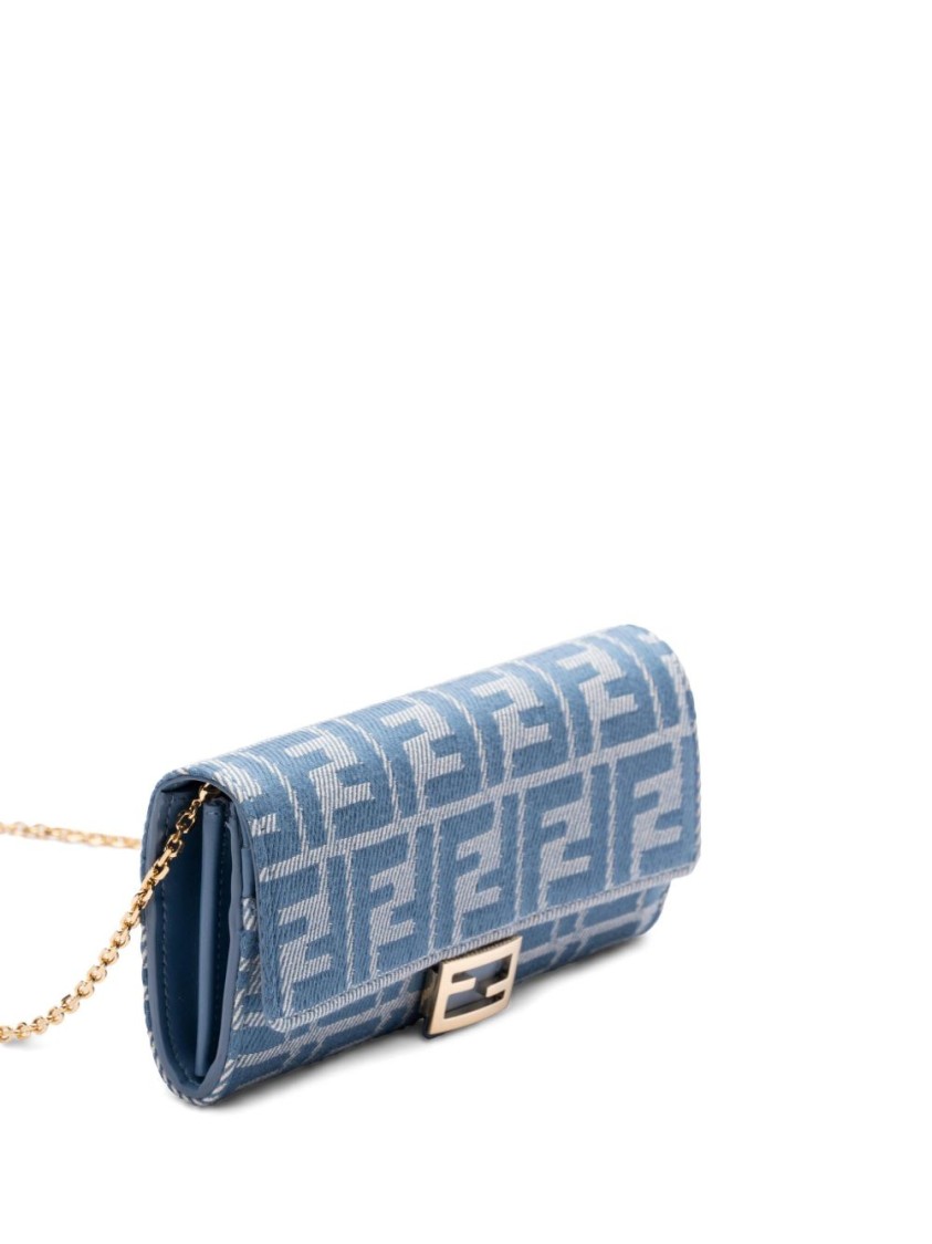 Fendi Baguette Continental Wallet In Denim-effect Ff Jacquard In Blue