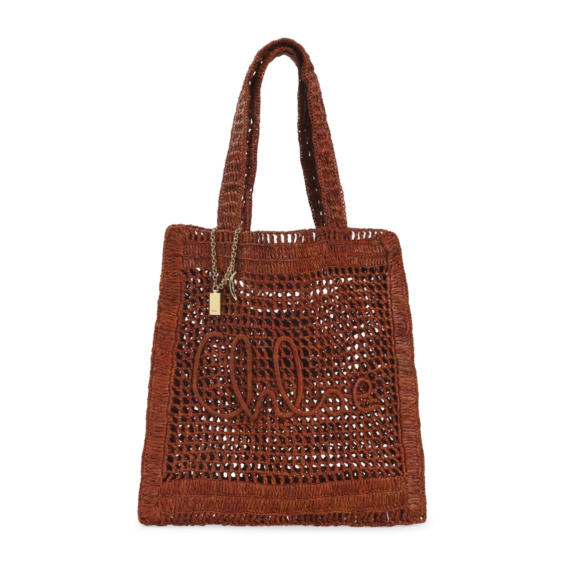 Chloé Clay Brown Raffia Summer Banana Tote Bag In Red