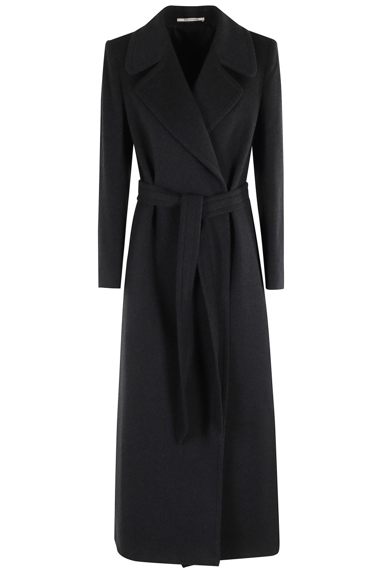 Tagliatore Tailored Melange Coat With Belted Waist In Black
