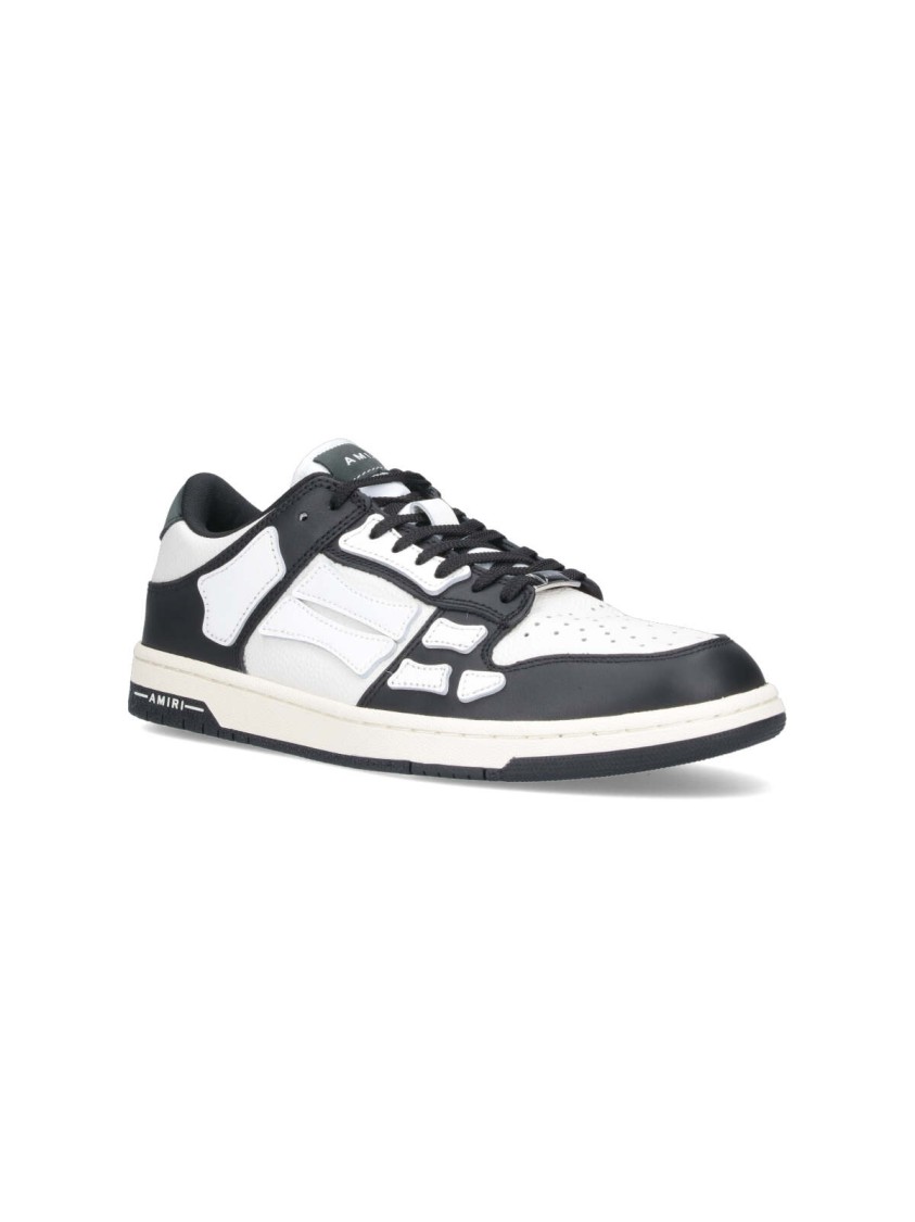 Amiri Skel Top Low White And Black Sneakers With Skeleton Patch In Leather Man In White