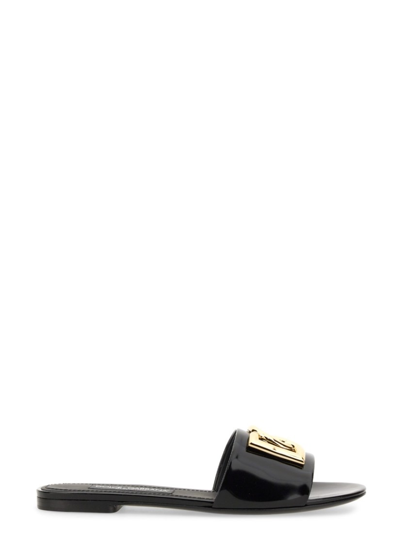 Dolce & Gabbana Logo-plaque Leather Slides In Black