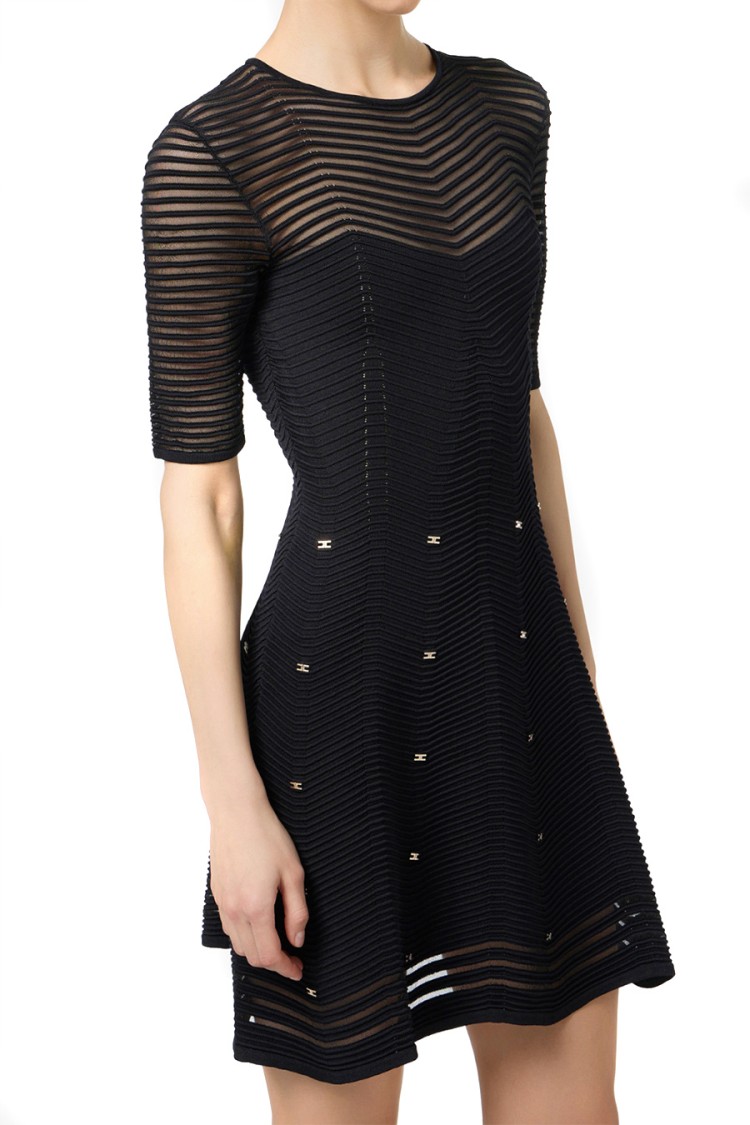 ELISABETTA FRANCHI ELISABETTA FRANCHI FITTED MINI DRESS WITH TEXTURED DESIGN AND FLARED HEM