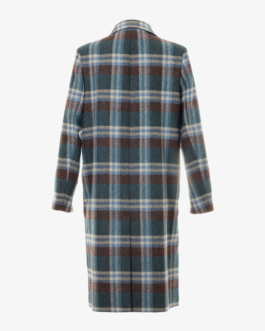 Paul Smith Double-breasted Green Check Pattern Long Coat In Gray