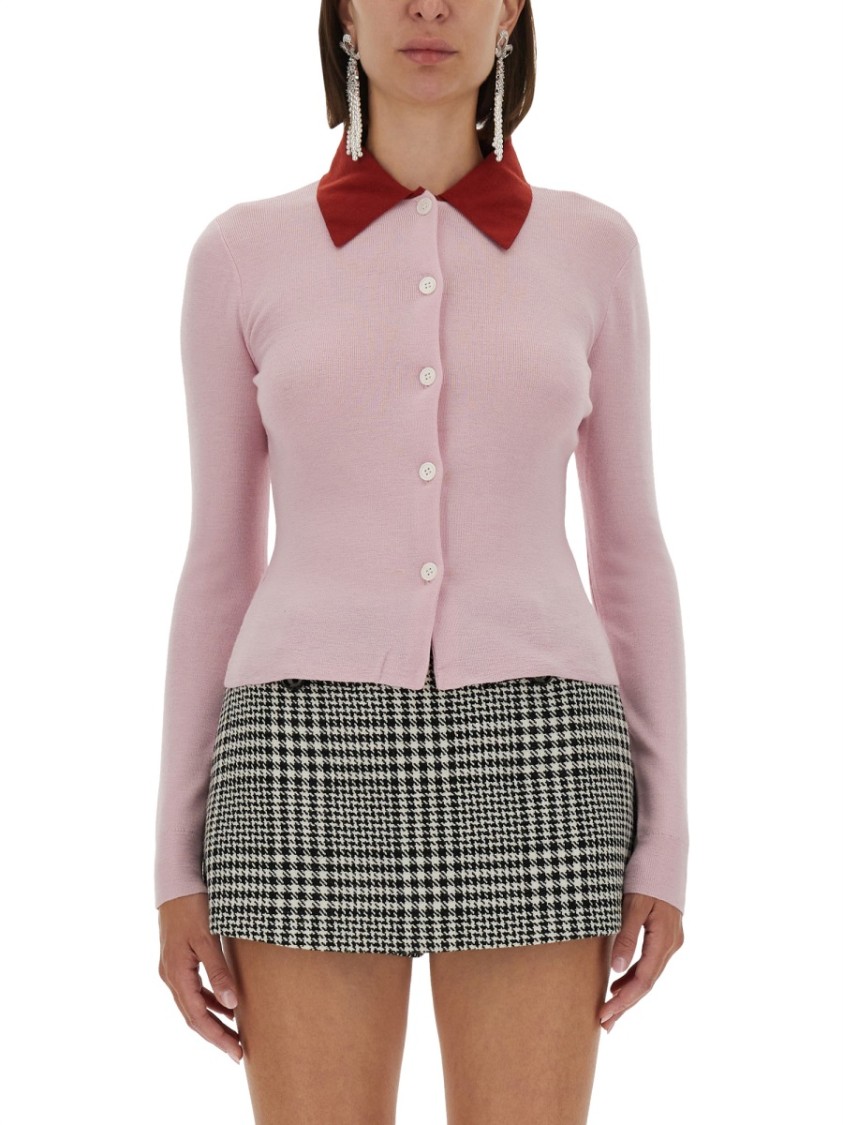 Self-portrait Wool Cardigan With Contrasting Collar In Pink