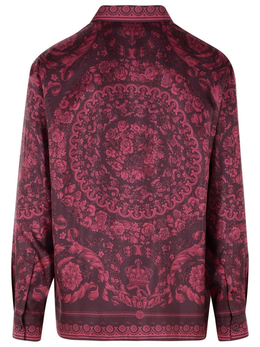 Shop Versace Burgundy Silk Shirt