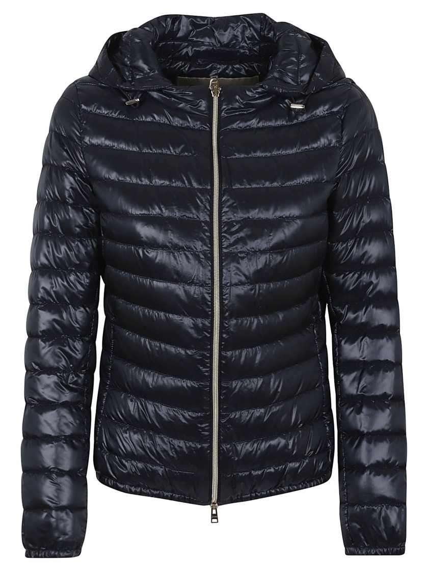 Herno Ultralight Down Bomber Jacket With Double Slider Zip In Blue