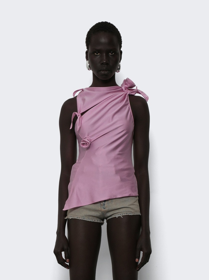 Coperni Sleeveless Side Slit Top Soft Asymmetric Bow In Purple
