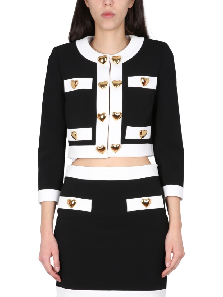 Moschino Heart-embellished Cropped Jacket In Black