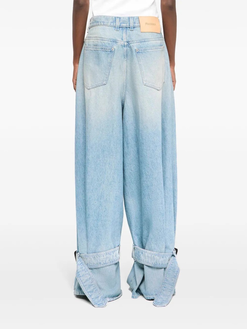Jw Anderson Wide Jeans With Adjustable Ankle Height Belts In Blue