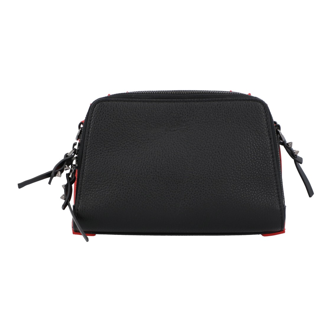 Christian Louboutin Sophisticated Black Grained Calfskin Messenger Bag With Signature Red Accents In Black