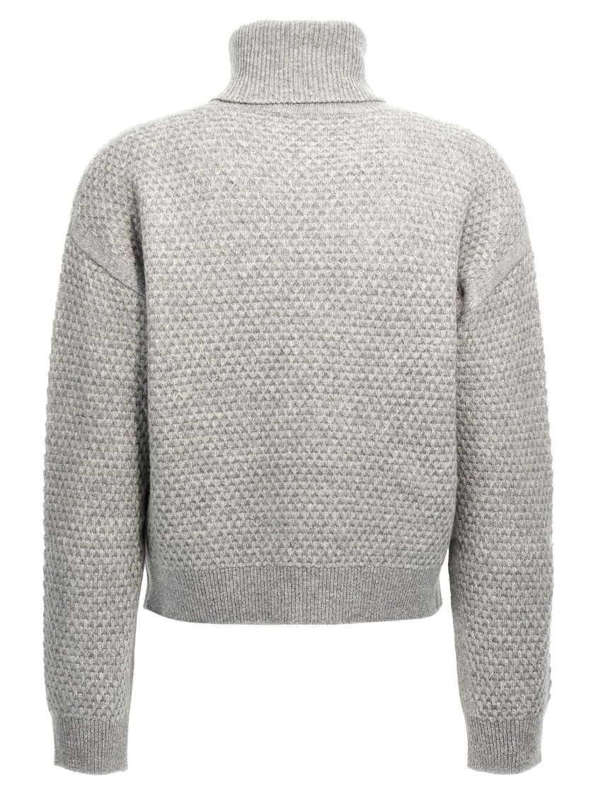 Max Mara Textured Honeycomb Knit Cashmere Sweater In Gray