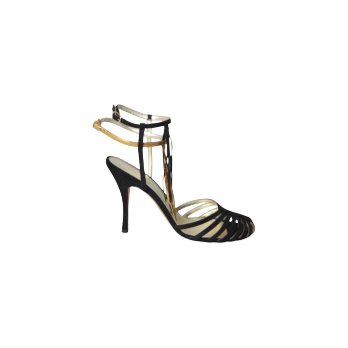 Cabeceo Black Suede Leather Mina Woven Sandals