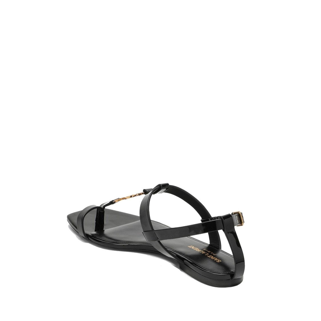 Shop Saint Laurent Cassandre Flat Sandals With Patent Finish In Black