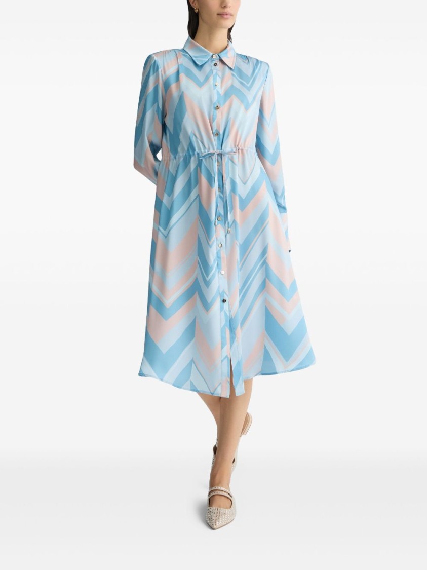 Liu •jo Liu Jo Chevron Pattern Midi Dress With Cinched Waist
