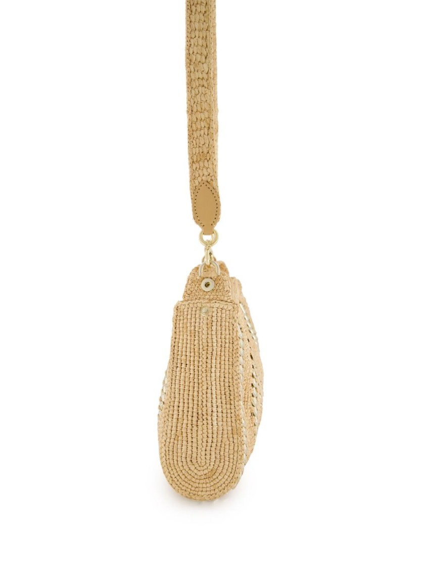 Rabanne Raffia Handbag With Metallic Silver Inserts