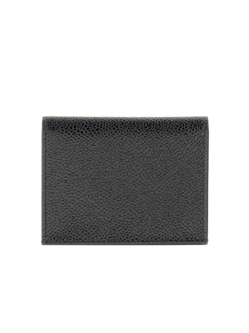 Thom Browne Textured Black Calfskin Cardholder In Gray