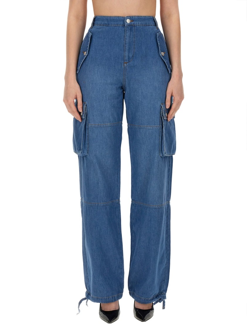 Shop Moschino Cargo Pants In Blue