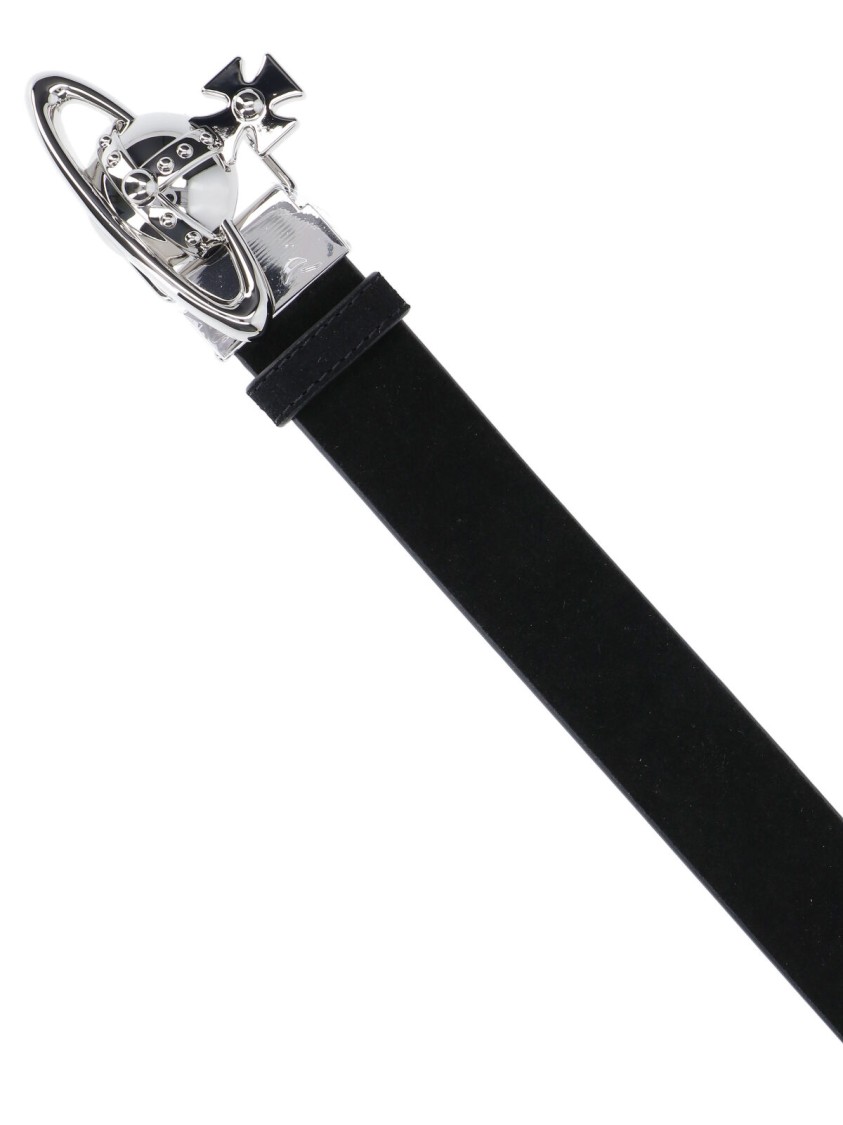 Vivienne Westwood Reversible Crocodile Print And Black Leather Belt In Black