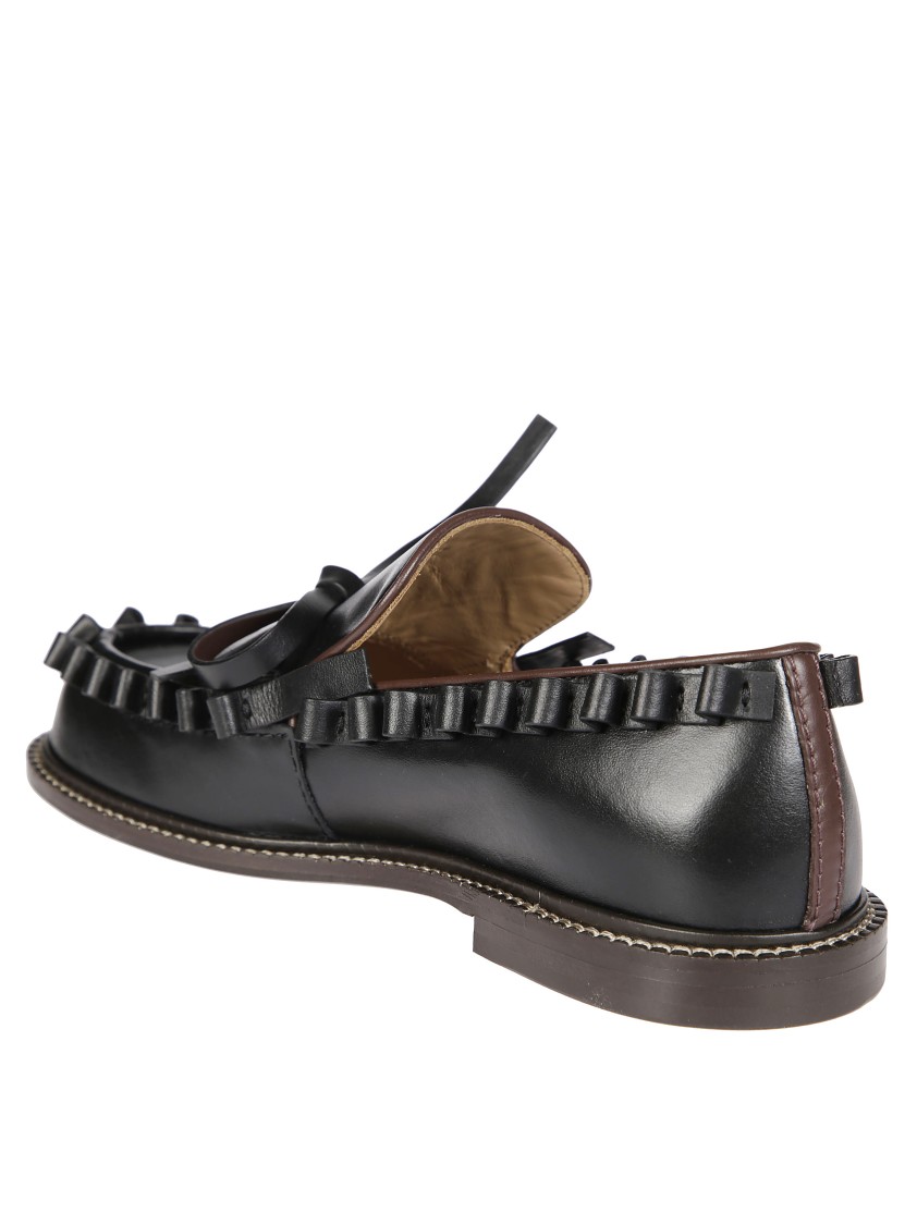 Jw Anderson Black Ruffle Leather Slip-on Loafers In Black