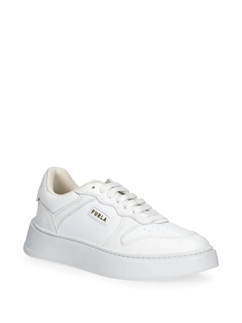 Furla Beige Lace-up Sneakers With Cushioned Sole In White