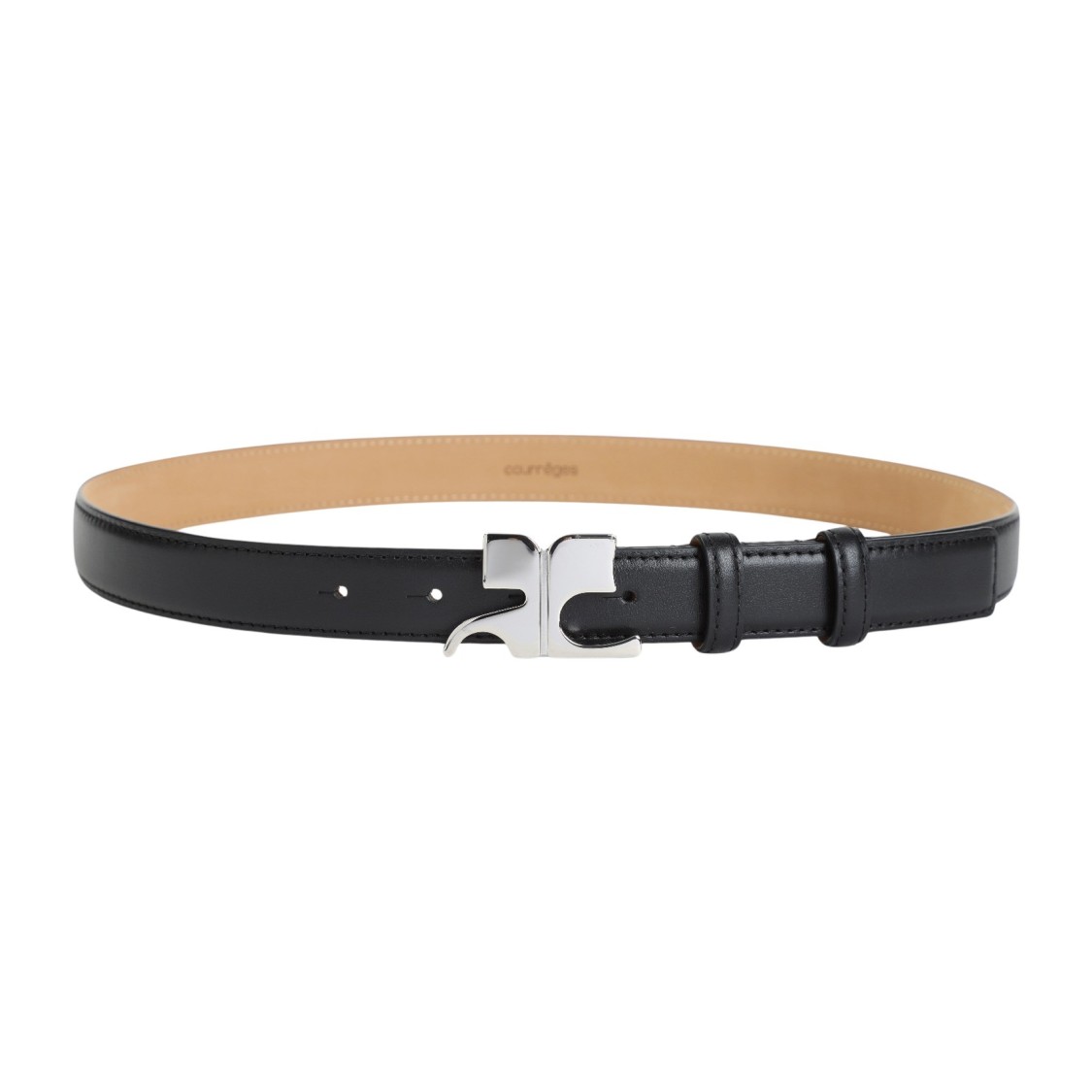 Shop Courrèges Black Leather Ac Leather Belt In Grey