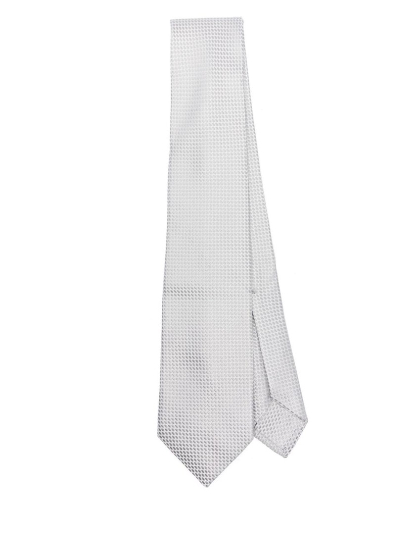 Barba Napoli Barba Textured Light Grey Tie With Pointed Tip In White