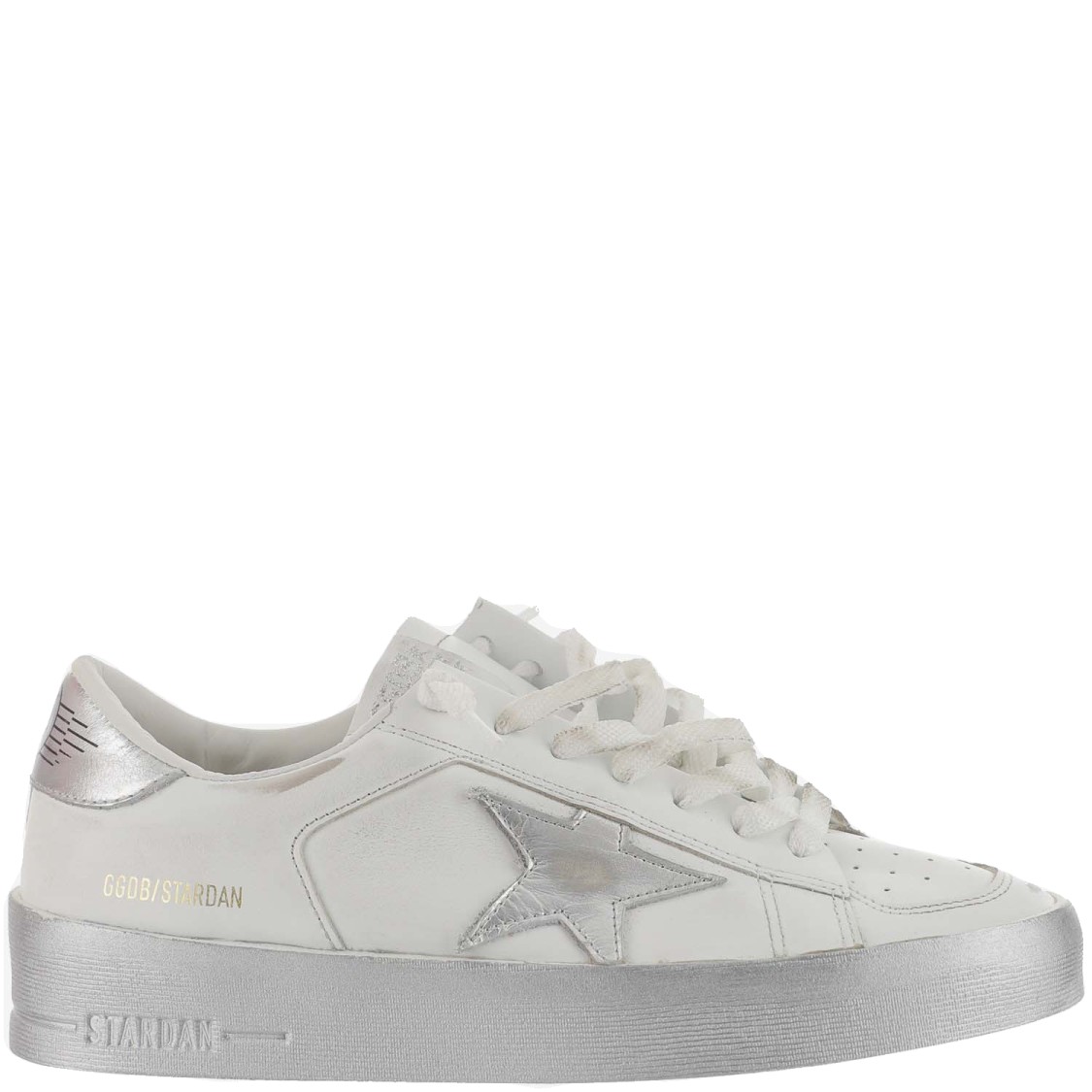 Golden Goose Stardan Sneakers With Silver Metallic Leather Star And Heel Tab In White