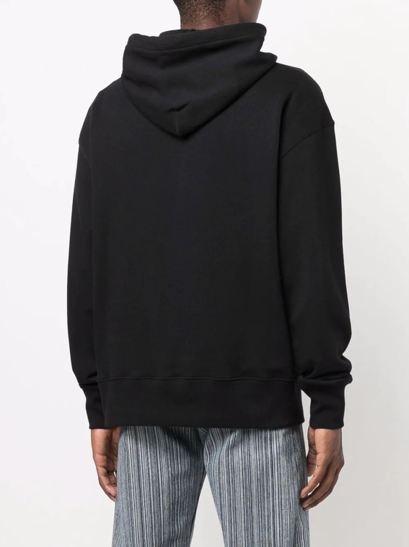 Msgm Logo Print Cotton Hoodie In Black