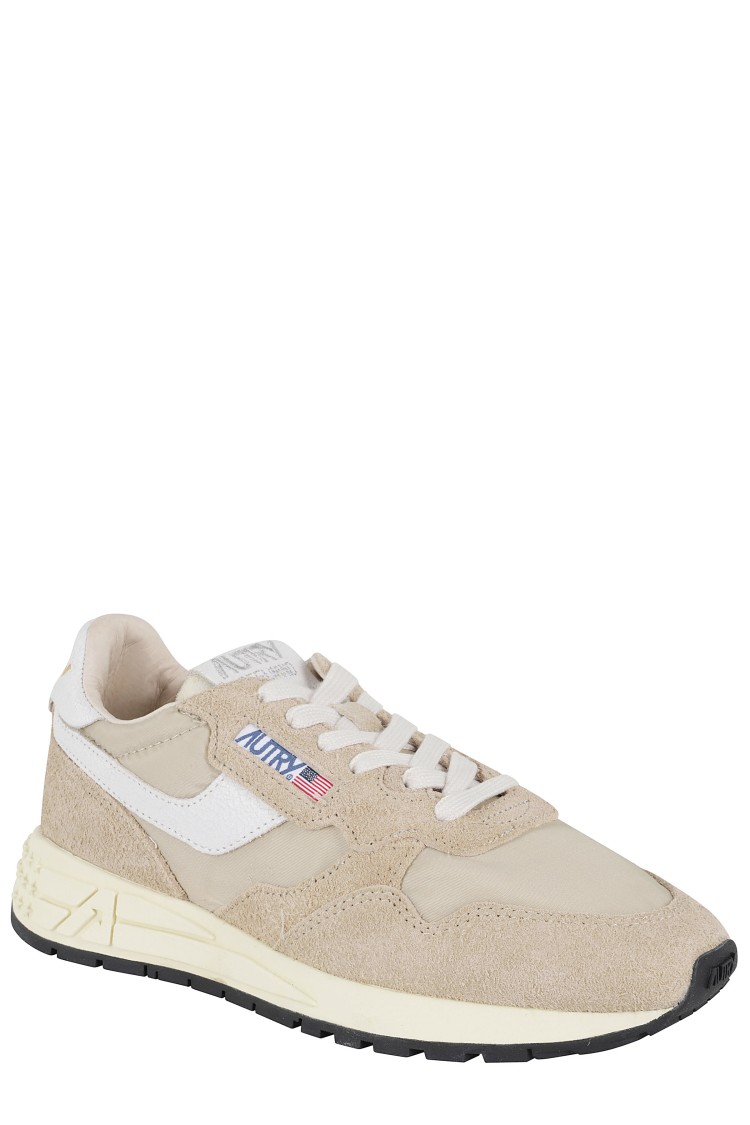 Autry Reelwind Low Nylon And Leather Craquele Pepper And White Sneakers In Neutrals
