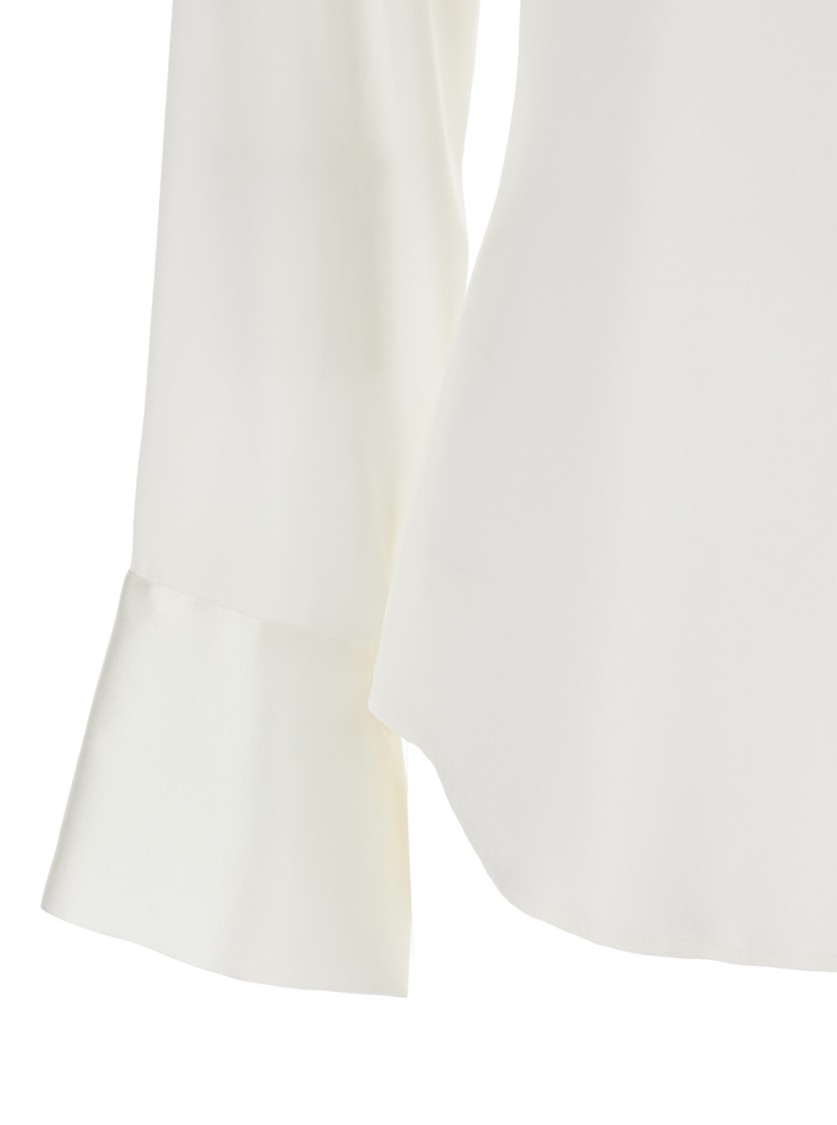 Plain White Shirt With Pointed Collar And Concealed Button Closure In Silk Woman In White