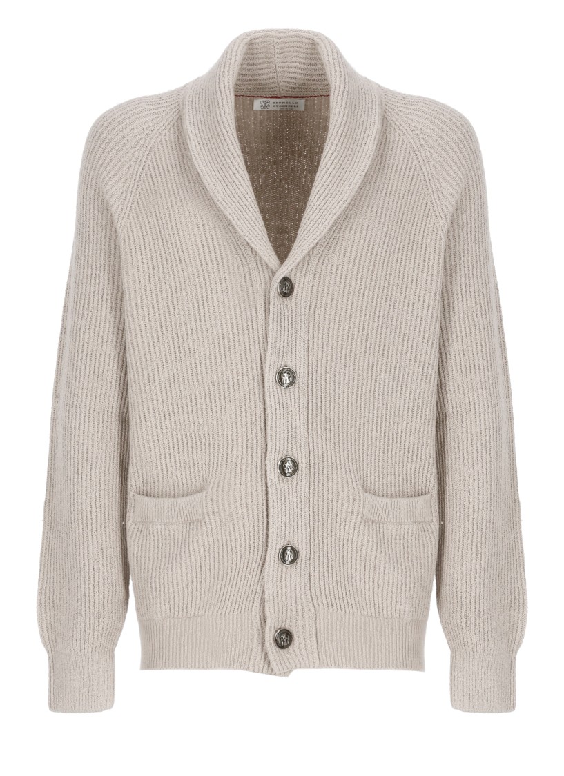 Brunello Cucinelli Beige Cotton Knitted Cardigan In Neutrals
