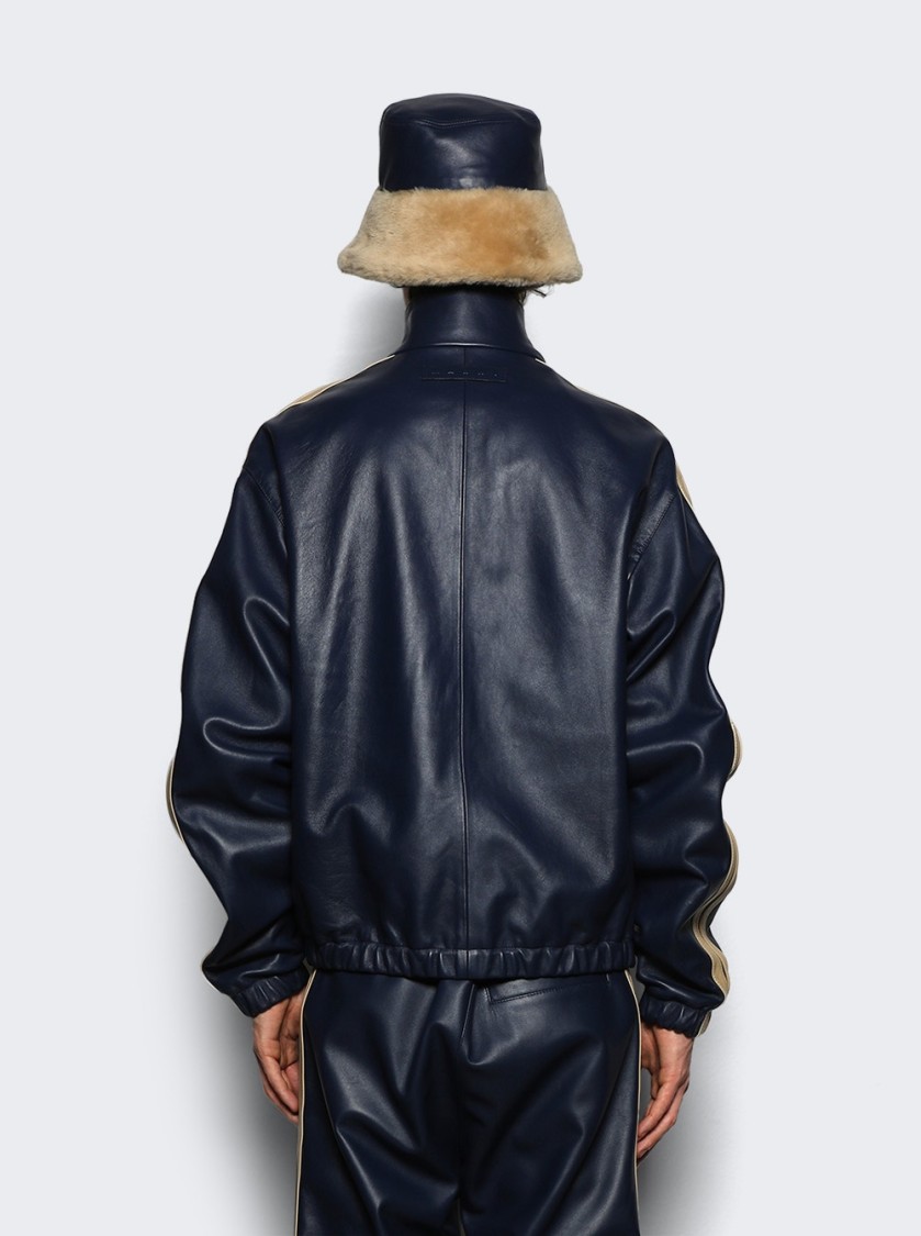 Shop Marni Leather Bomber Jacket Navy In Blue