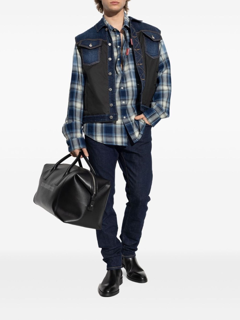 Dsquared2 Blue Jeans With Belt Loops And Logo Patch On The Rear In Black