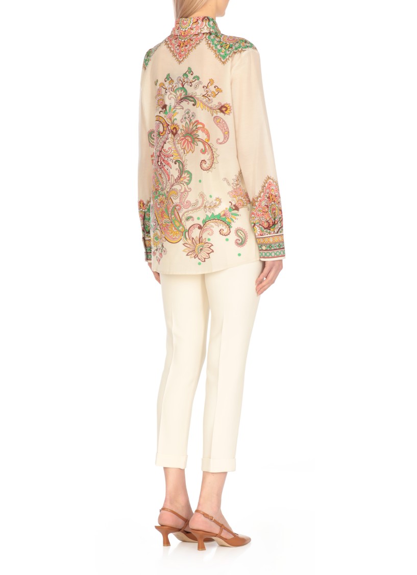 Etro Multicolor Shirt With Classic Collar And All-over Paisley Print In Cotton And Silk Woman In Neutrals