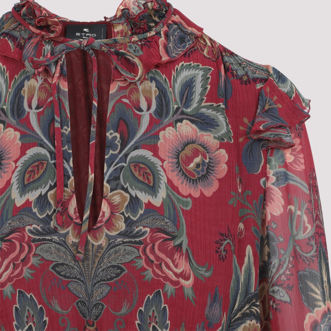 Etro High Neck Floral Print Mini Dress In Red
